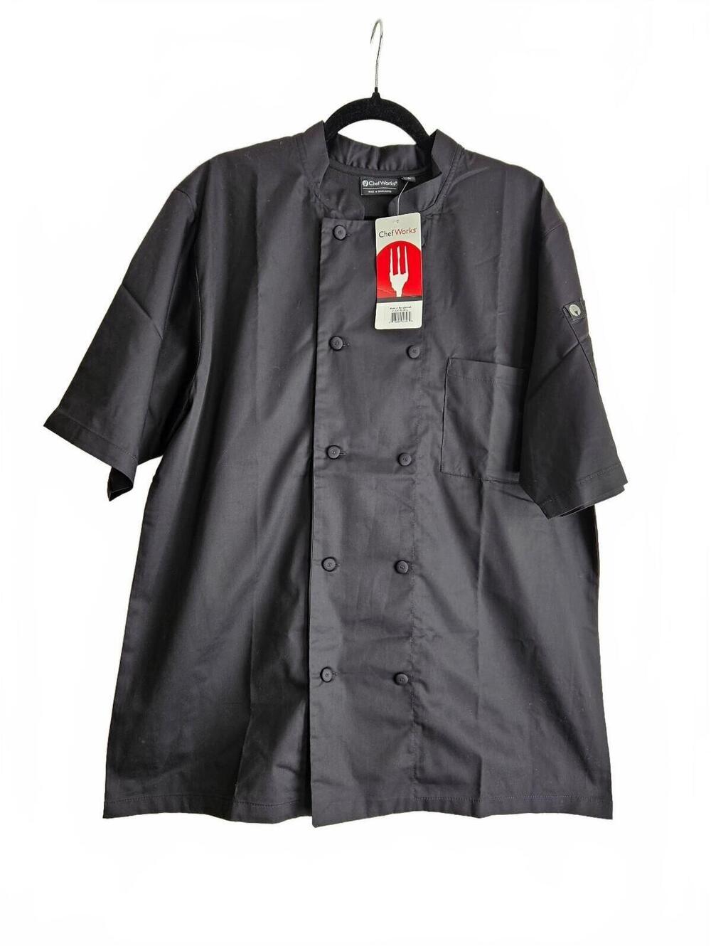 Chef Works Black Short Sleeve Chef Coat Jacket Size Large New with Tags